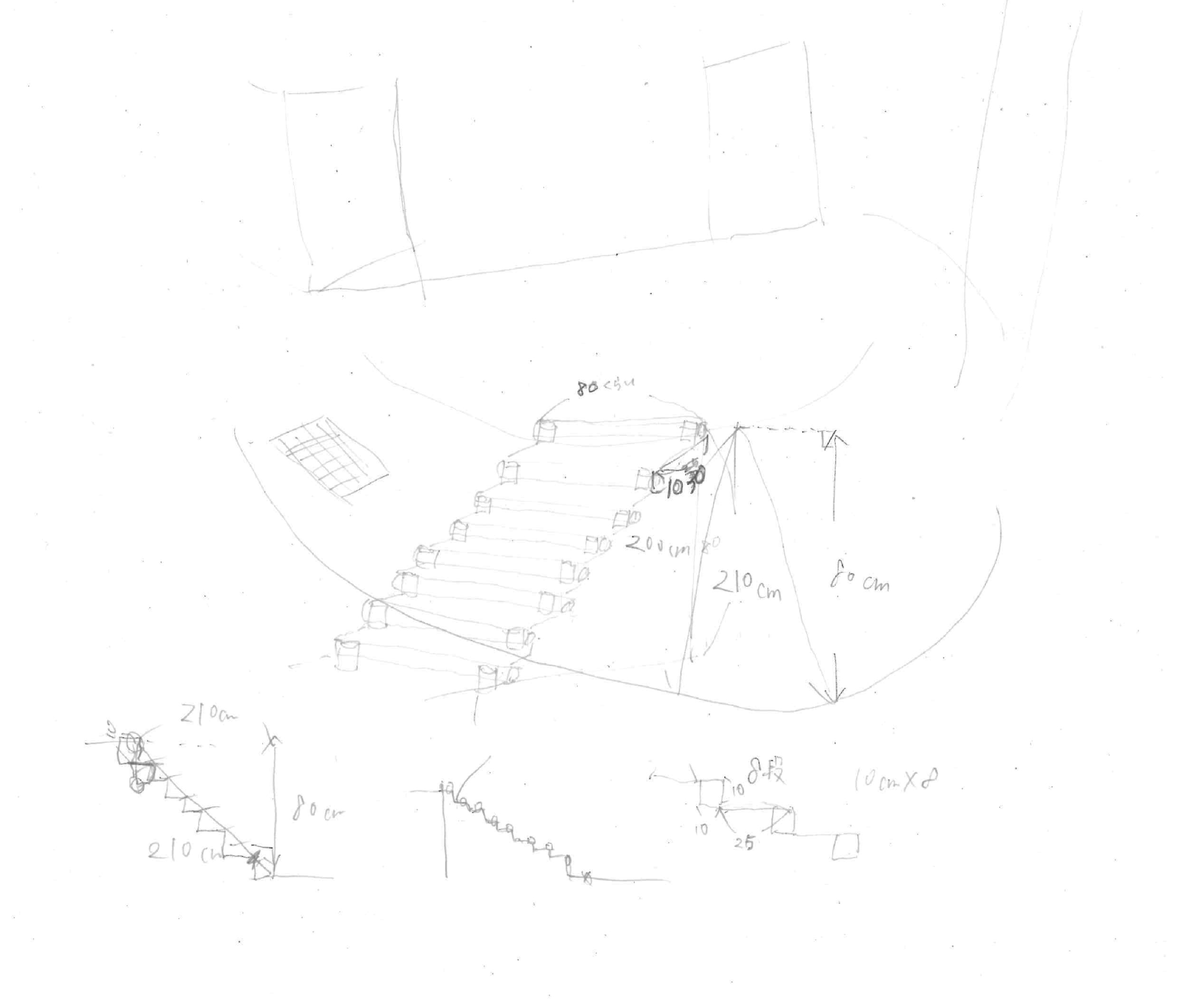 紙に鉛筆でざっと書かれた階段の図と計算#現場でのメモとスケッチ